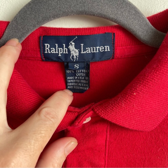 Vintage 80s Mens Ralph Lauren Red Cotton Polo Shirt Made in USA Small - Picture 2 of 5